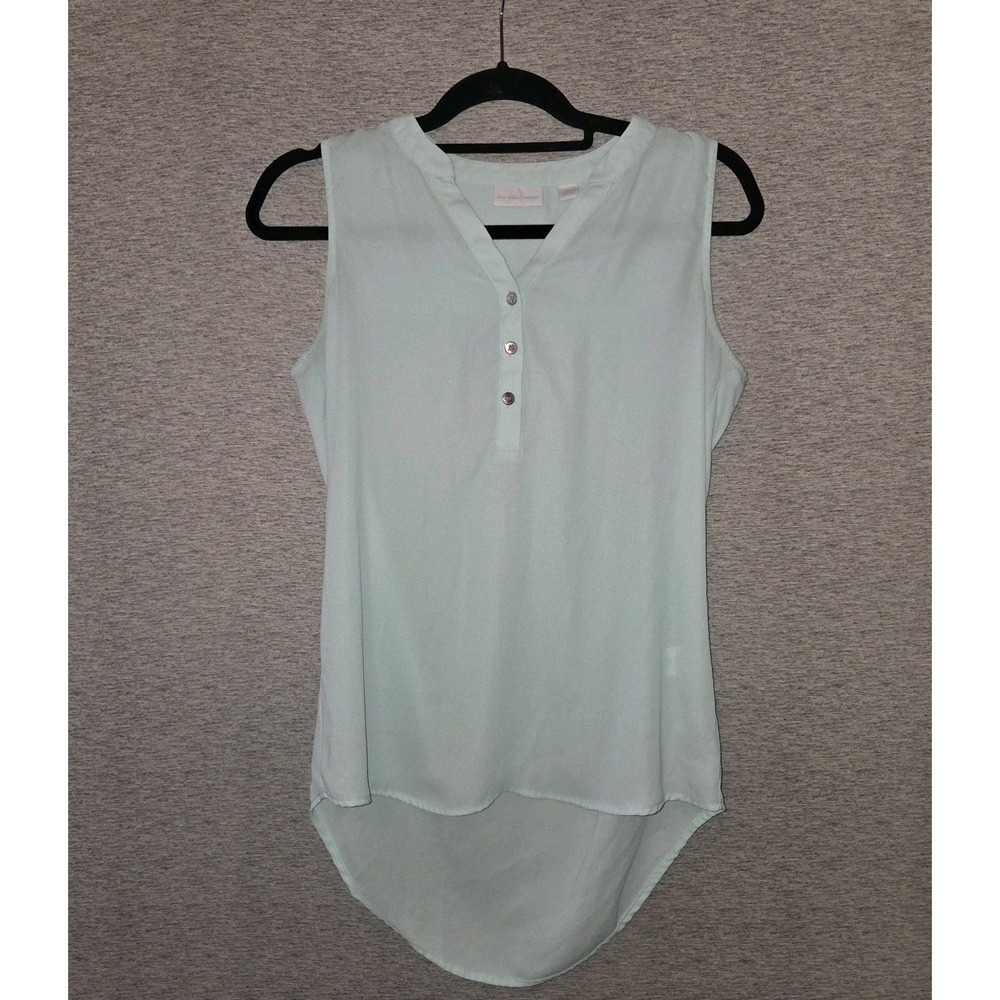 New York & Co Sleeveless Tunic Blouse Seafoam Green Sheer Top Women's XS